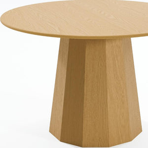 46 Inch Round Oak Wood Dining Table with Pedestal Base for Elegant Kitchen Gatherings