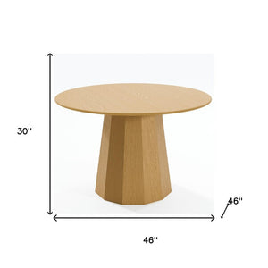 46 Inch Round Oak Wood Dining Table with Pedestal Base for Elegant Kitchen Gatherings