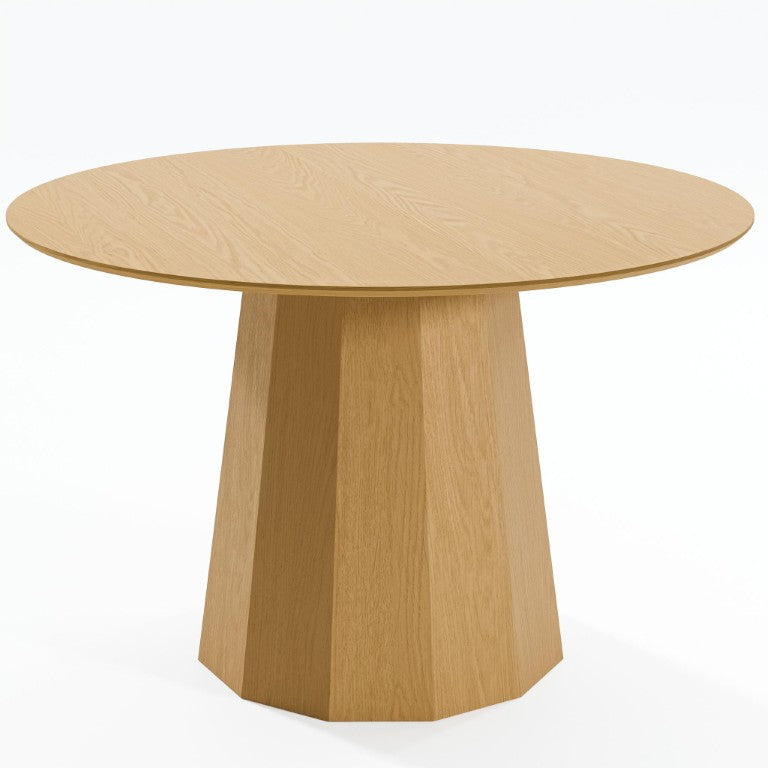 HomeRoots 46 Inch Round Oak Pedestal Dining Table with Beveled Edge Top for Classic Interiors 721087
