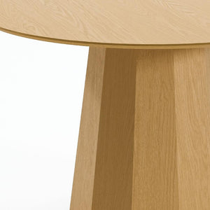 46 Inch Round Oak Pedestal Dining Table with Beveled Edge Top for Classic Interiors