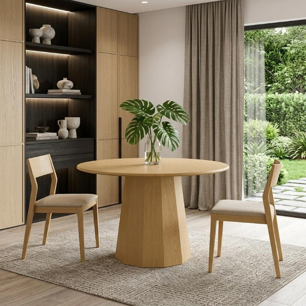 46 Inch Round Oak Wood Dining Table with Pedestal Base for Elegant Gatherings