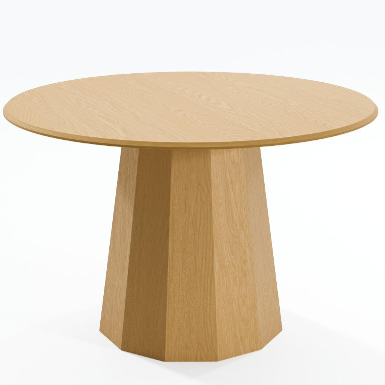 HomeRoots 46 Inch Round Oak Wood Dining Table with Pedestal Base for Elegant Gatherings 721088