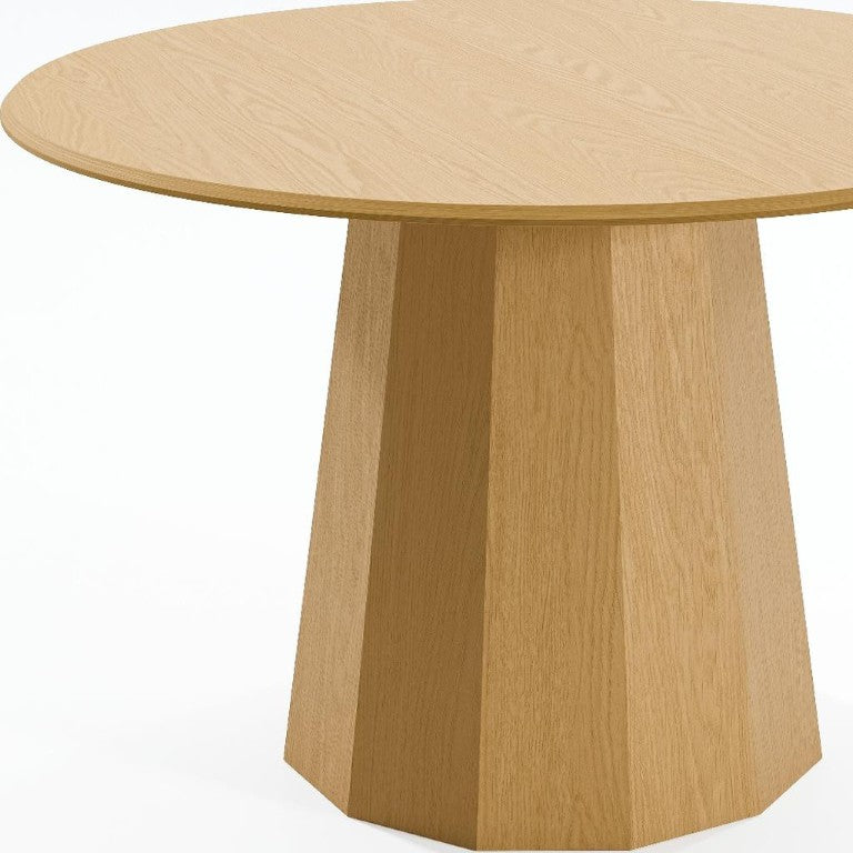 HomeRoots 46 Inch Round Oak Wood Dining Table with Pedestal Base for Elegant Gatherings 721088