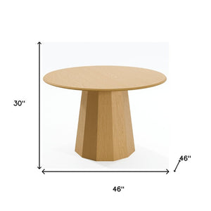 46 Inch Round Oak Wood Dining Table with Pedestal Base for Elegant Gatherings