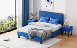 English Elm Simple Queen Size Upholstered Bed Frame With Rivet Design, Modern Velvet Platform Bed With Headboard, Blue