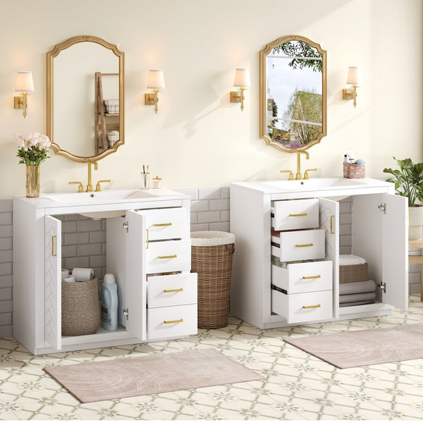 English Elm 72'' Modern Bathroom Vanity Set With Ceramic Sink, Solid Wood Frame, Soft-Close Drawers & Doors N710SS00013K