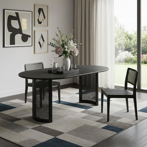 79 Inch Solid Wood Oval Dining Table with Double Pedestal Base Seats up to Eight Guests