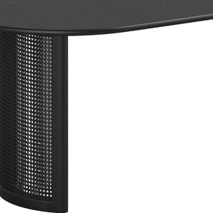 79 Inch Oval Dining Table Solid Wood Frame Rattan Woven Pedestal Base Seats Eight