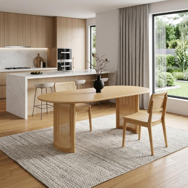 79 Inch Oval Solid Wood Dining Table with Double Pedestal Base for Large Gatherings