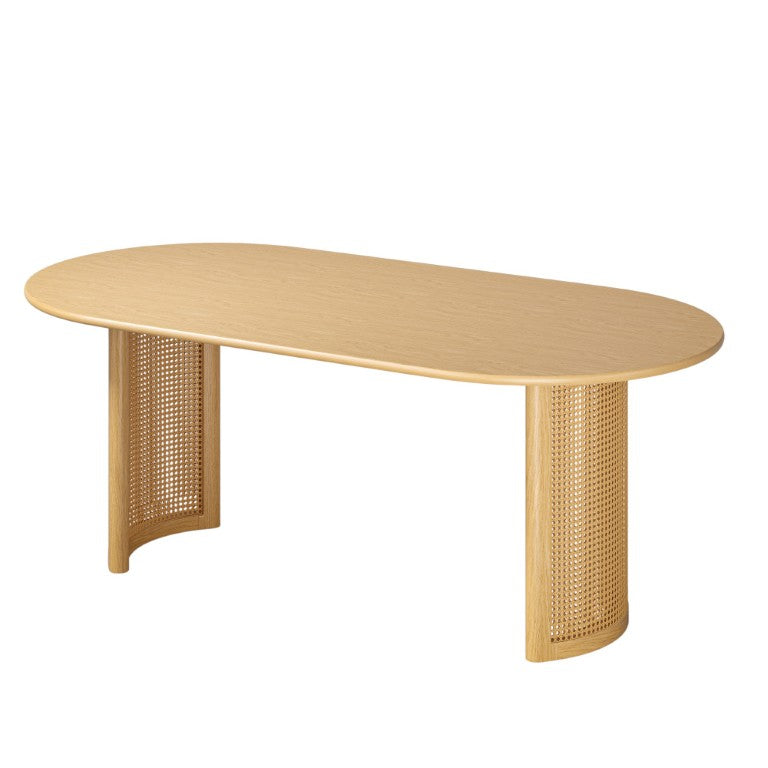 HomeRoots 79 Inch Oval Solid Wood Dining Table with Double Pedestal Base for Large Gatherings 721112