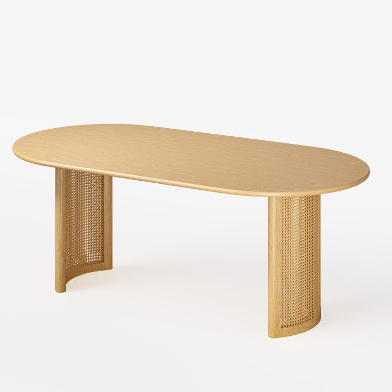 HomeRoots 79 Inch Oval Solid Wood Dining Table with Double Pedestal Base for Large Gatherings 721112