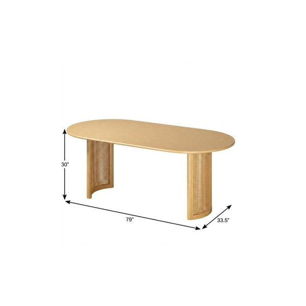 79 Inch Oval Solid Wood Dining Table with Double Pedestal Base for Large Gatherings