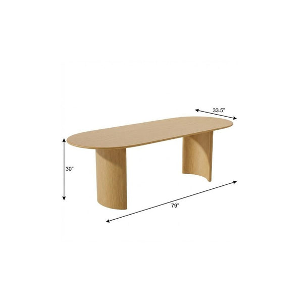 79 Inch Solid Wood Oval Dining Table with Double Pedestal Base Seats up to Eight Guests