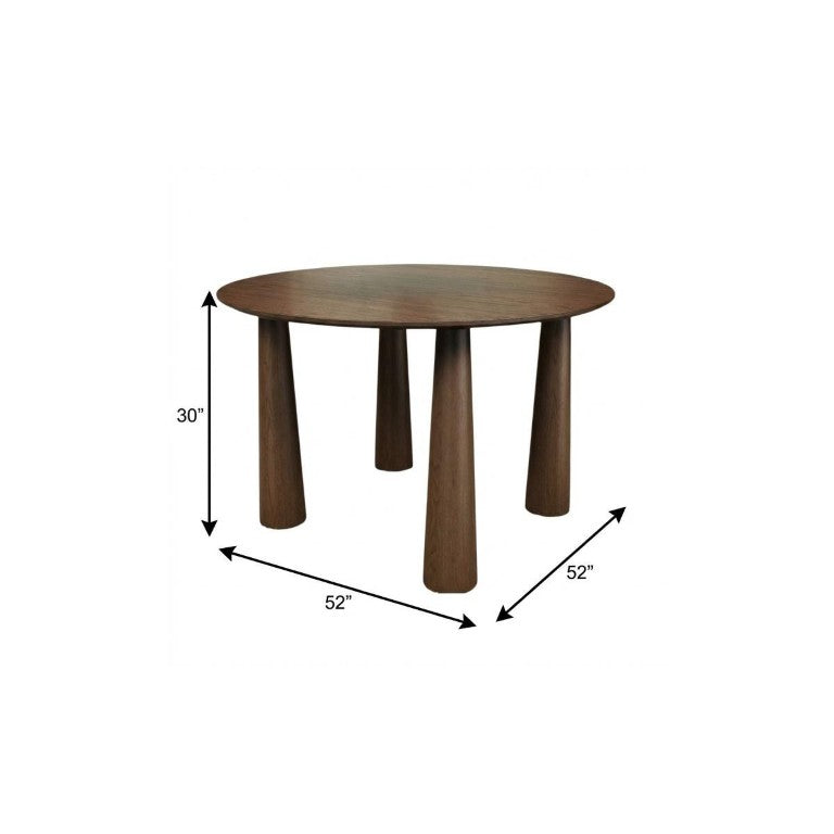 HomeRoots 52 Inch Round Solid Walnut Wood Dining Table Elegant Centerpiece for Modern Homes 721117