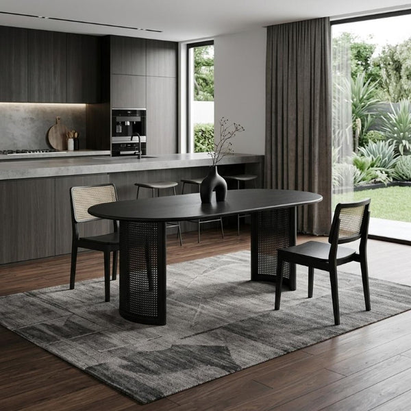 67 Inch Oval Dining Table with Double Pedestal Wood Base Seats Six for Elegant Gatherings
