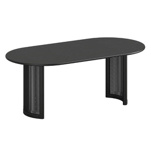 67 Inch Oval Dining Table with Double Pedestal Wood Base Seats Six for Elegant Gatherings