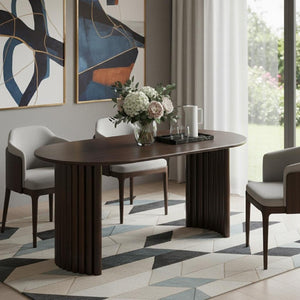67 Inch Oval Solid Wood Dining Table with Double Pedestal Base Seats Six for Elegant Gatherings