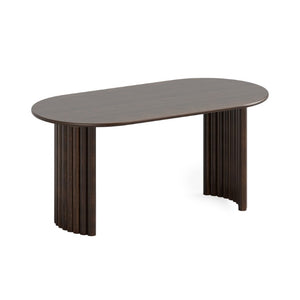 67 Inch Oval Solid Wood Dining Table with Double Pedestal Base Seats Six for Elegant Gatherings