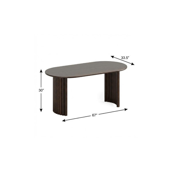 67 Inch Oval Solid Wood Dining Table with Double Pedestal Base Seats Six for Elegant Gatherings