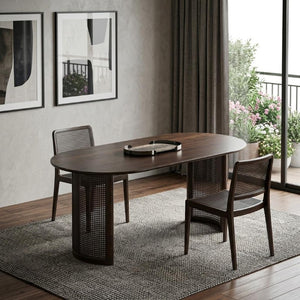 67 Inch Oval Dining Table with Double Pedestal Wood Base Seats Six for Elegant Gatherings