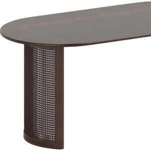 67 Inch Oval Dining Table with Double Pedestal Wood Base Seats Six for Elegant Gatherings
