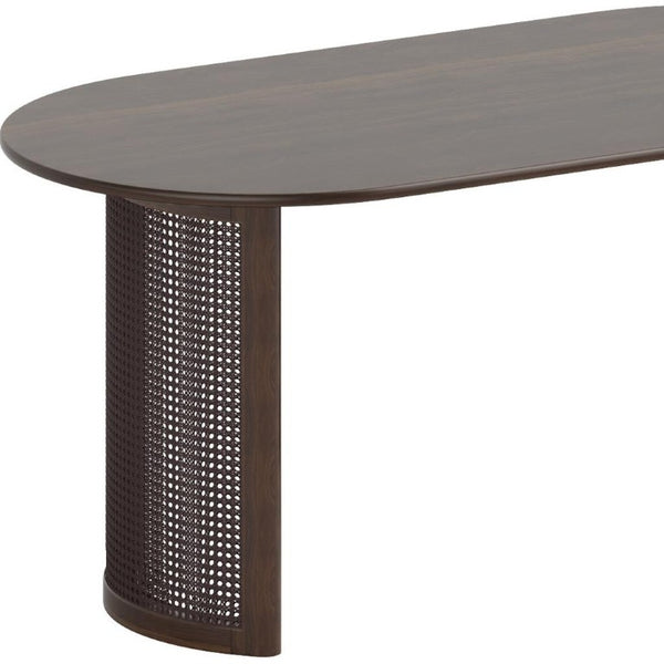67 Inch Oval Dining Table with Double Pedestal Wood Base Seats Six for Elegant Gatherings