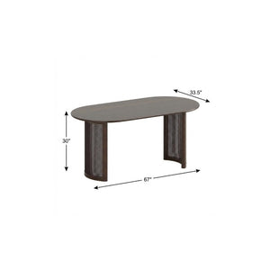 67 Inch Oval Dining Table with Double Pedestal Wood Base Seats Six for Elegant Gatherings