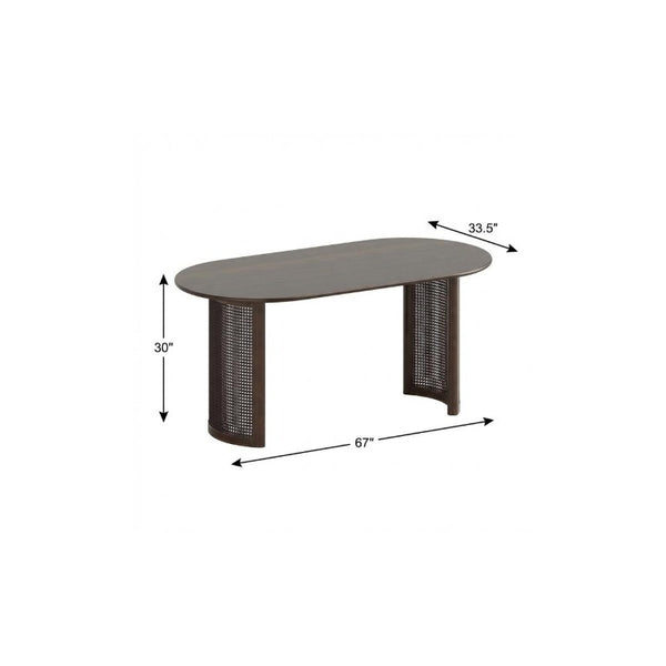 67 Inch Oval Dining Table with Double Pedestal Wood Base Seats Six for Elegant Gatherings