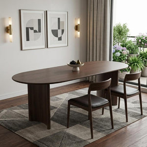 67 Inch Oval Dining Table with Double Pedestal Wood Base Seats Six for Elegant Gatherings