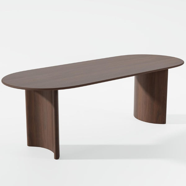 67 Inch Oval Dining Table with Double Pedestal Wood Base Seats Six for Elegant Gatherings