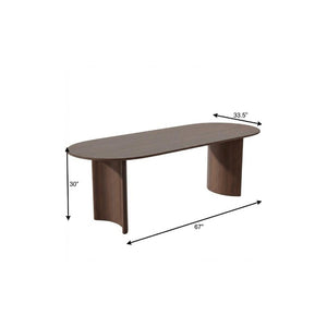 67 Inch Oval Dining Table with Double Pedestal Wood Base Seats Six for Elegant Gatherings