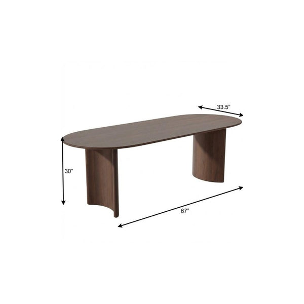 67 Inch Oval Dining Table with Double Pedestal Wood Base Seats Six for Elegant Gatherings