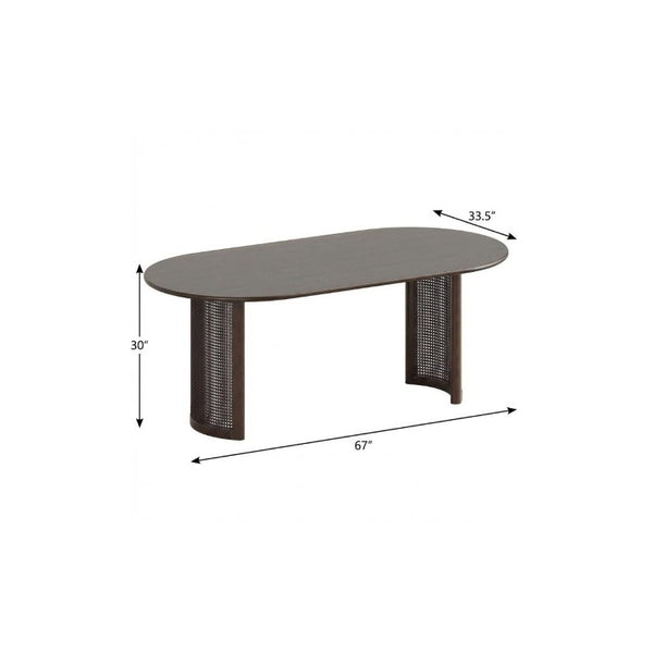 67 Inch Oval Dining Table with Double Pedestal Wood Base Seats Six for Elegant Gatherings