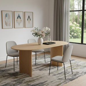 67 Inch Oval Solid Wood Dining Table with Double Pedestal Base Seats Six for Elegant Gatherings