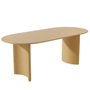 HomeRoots 67 Inch Oval Solid Wood Dining Table with Double Pedestal Base Seats Six for Elegant Gatherings Natural 721148