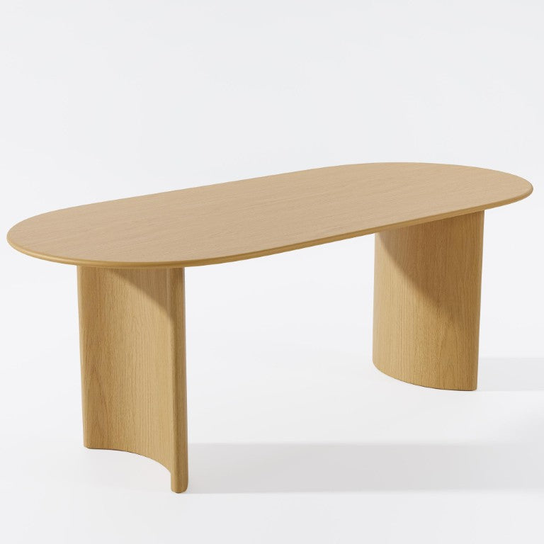 HomeRoots 67 Inch Oval Solid Wood Dining Table with Double Pedestal Base Seats Six for Elegant Gatherings Natural 721148