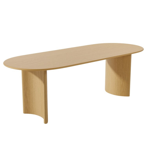 67 Inch Oval Dining Table with Double Pedestal Wood Base Seats Six for Elegant Gatherings