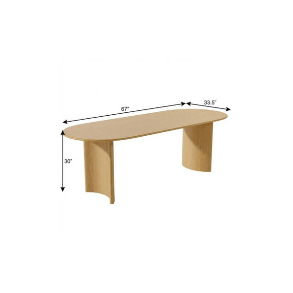 67 Inch Oval Dining Table with Double Pedestal Wood Base Seats Six for Elegant Gatherings