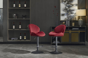English Elm Bar Stools Set of 2 Red Adjustable Swivel Barstools with Backrest & Footrest, Chrome Base Counter Chairs W1249P253973