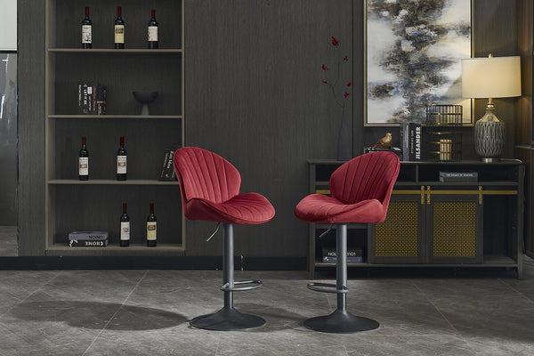 English Elm Bar Stools Set of 2 Red Adjustable Swivel Barstools with Backrest & Footrest, Chrome Base Counter Chairs W1249P253973