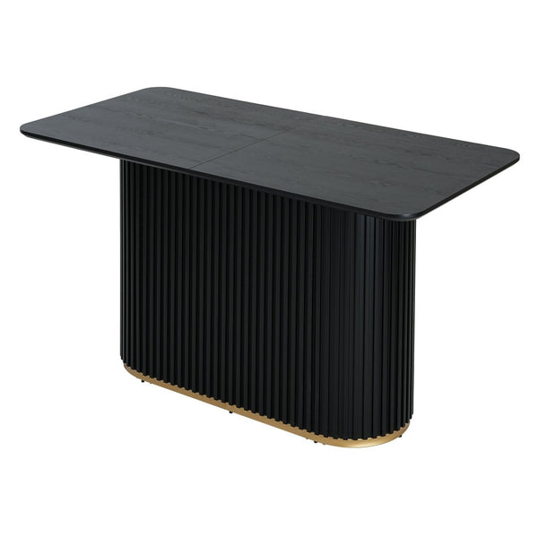 English Elm 63.00"l Tambour Pedestal Counter Table Seats Six with Industrial Mid-century Matte Finish Black N771P358596H_N771P358597H