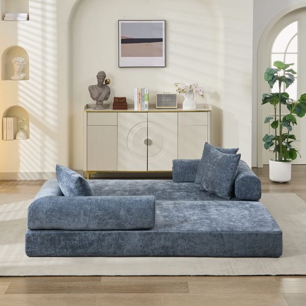 English Elm Comfy Chenille Convertible Folding Mattress Couch Sofa Bed with Armrest, Space-Saving, No Assembly Needed Blue W1143P330252