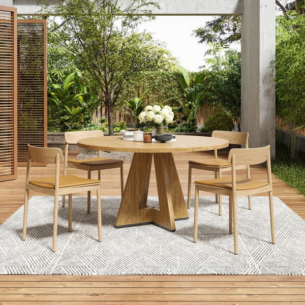 English Elm 47" Round Wood Dining Table Seats Six with Industrial Metal Base for Modern Homes Walnut T3623P433915