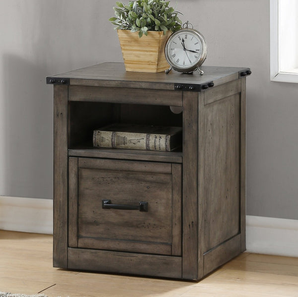 English Elm Storehouse Industrial Rustic File Cabinet Smoked Grey Hardwood with Iron Rivet Hardware B108P468548