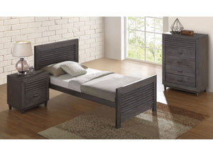 English Elm Transitional Twin Bed Solid Hardwood Slatted Panel Headboard Charcoal Finish Bedroom B2741S00760