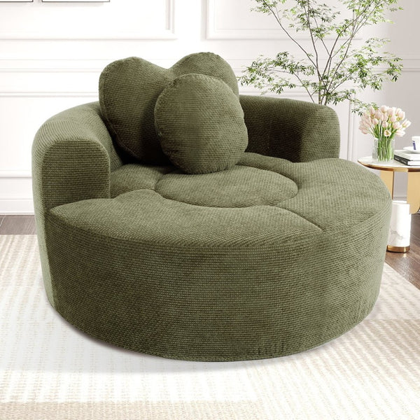 English Elm Round Cloud Sofa Bed Waffle Fabric Memory Foam Convertible Couch for Small Space Living Green W3224P492032
