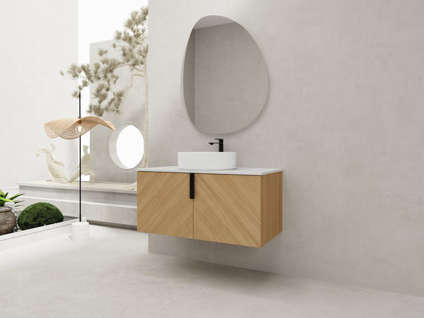 English Elm 36" Modern Wall-Mounted Bathroom Vanity With Ceramic Vessel Sink & Soft-Close Doors For Stylish Space W999S00448