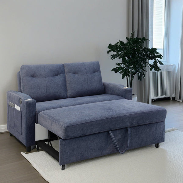 English Elm Modern Velvet Loveseat Sofa Bed with USB Charging, Storage Pockets, Toss Pillows & Reclining Backrest W1183S00013