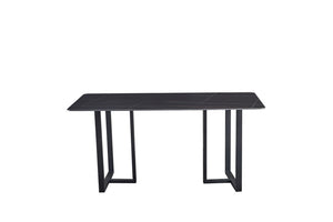English Elm Carbon Steel Rectangular Dining Table with Stone Top for Contemporary Interiors W1002S00001