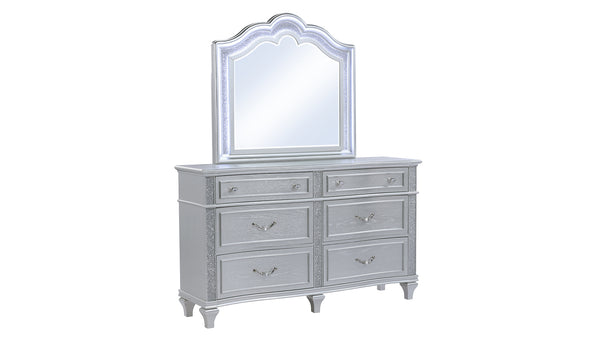 English Elm Mystic Curved Top Mirror with LED Lighting, Crystal-Trimmed Light Gray Frame for Bedroom Décor B009P309546